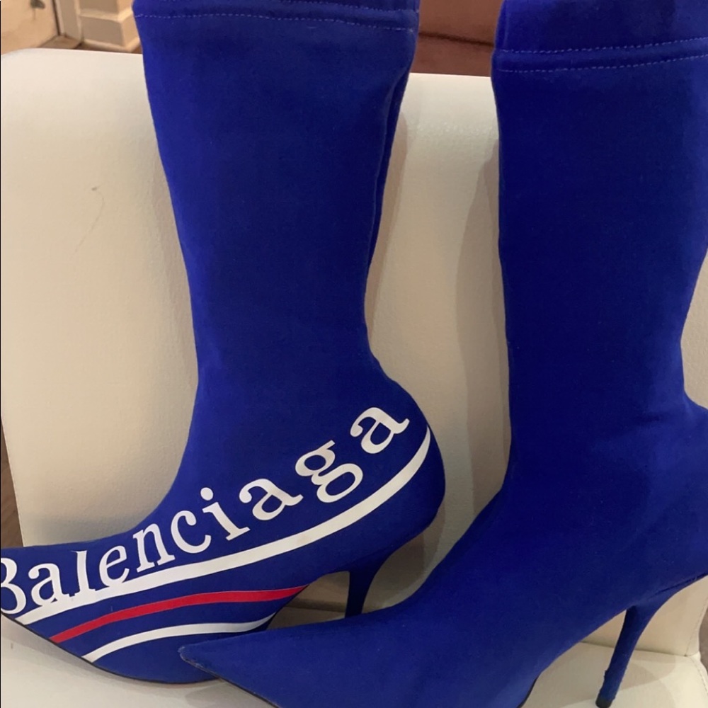 Balenciaga blue knife stretch jersey ankle boots